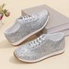 Plus Size Flat Casual Sports Shoes Women's 2025 New Sequin Lace-up Shoes