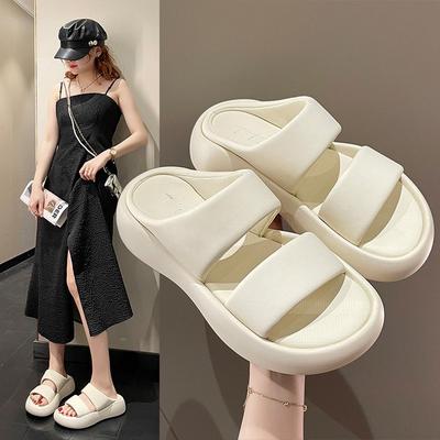 Cool Slippers Women's Summer Wear 2025 New Thick-soled Heightened Stepping On Shit Beach Sandals Pregnant Women Bread One-word Drag