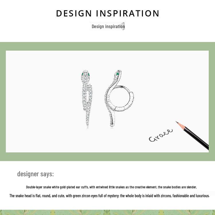 Sterling Silver S925 Snake Earrings with Platinum-Plated Zircon (Model: BSE669)