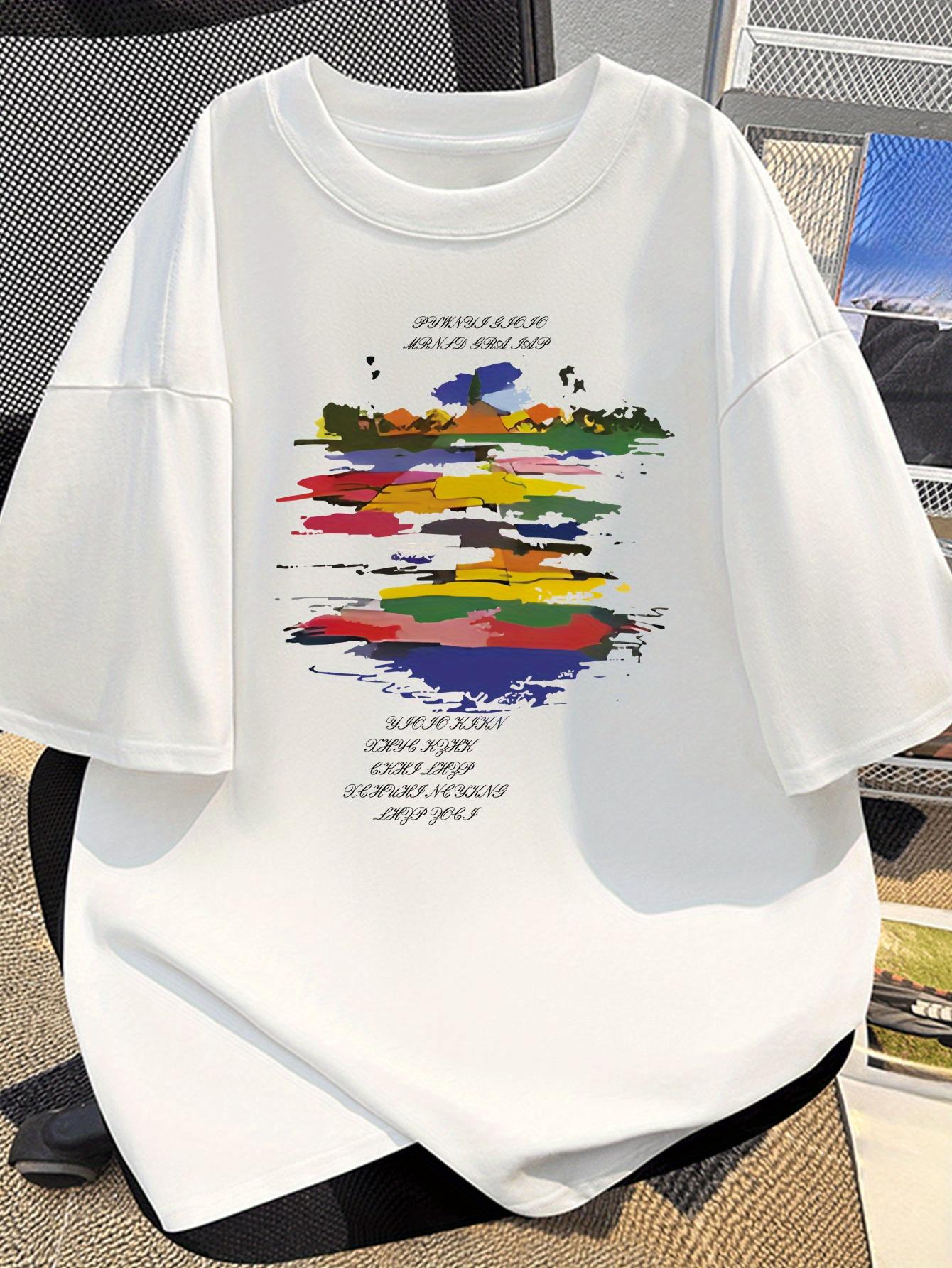 Unisex Colorful Abstract Brush Print Cotton TShirt Relaxed crew neck lightweight summer top for men and women S
