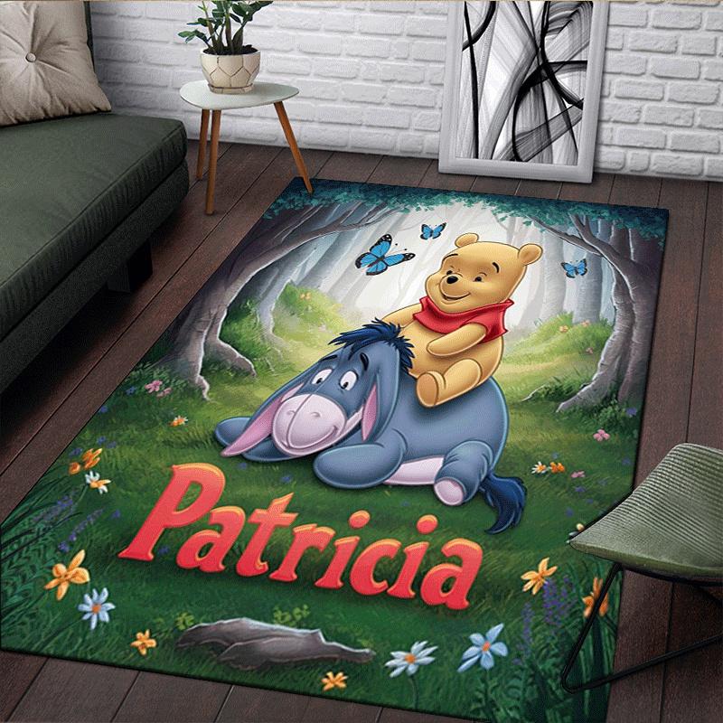 1pc Winnie The Pooh Pattern Area Rug Soft Flannel Floor Mat for Living Room,Office,Bedroom and Carpet,Sofa Coffee Table Floor Mat