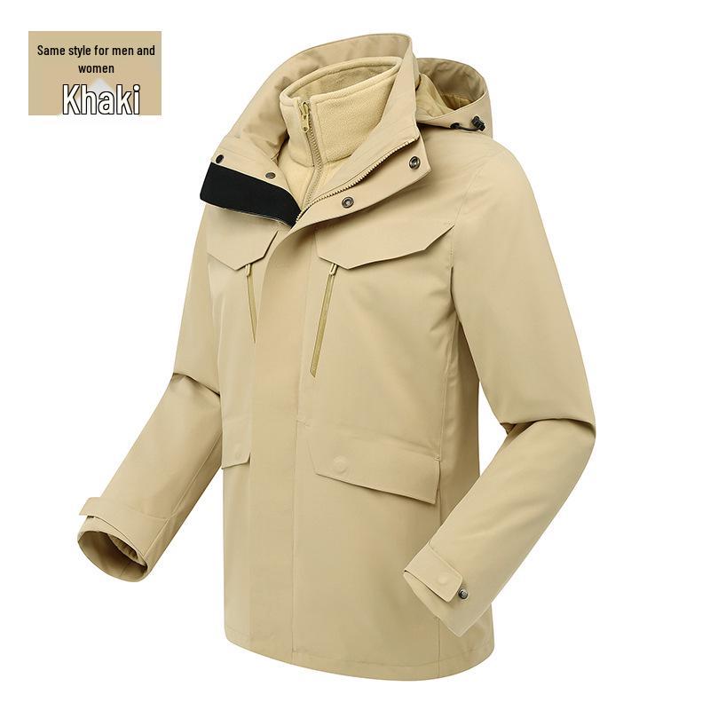 Unisex 2023 Autumn/Winter Outdoor Windbreaker, Three-in-One Detachable Design, Windproof, Waterproof, Taped Seams.