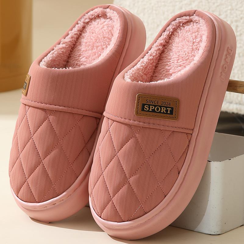 

Хлопковые тапочки для мужчин на зиму, противоскользящие для домашнего использования, теплые для пар, водонепроницаемые хлопковые тапочки для мужчин на осень 38-39