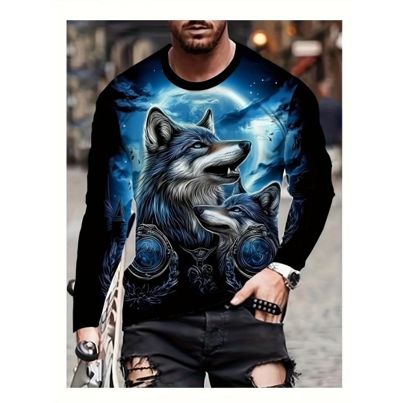 Modisches Herren Rundhals Langarm 3D Lässiges Farbprint Lässiges Langarm Rundhals T-Shirt