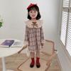 Niedliches Teddybär-Plaid-Kleid für Mädchen 2024: Langärmeliger Volant für Frühling & Herbst