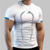 Camiseta Masculina Manga Curta Gola Meia Alta Estampada Costura Verão Corrida Compressão Streetwear