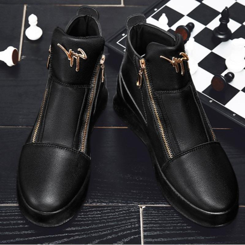 Mode Hochzeitsfotografie Weiße Lederstiefel Doppelreißverschluss Herrenstiefel Personalisierte Metall Herrenschuhe Mode Sport Freizeit Board-Schuh