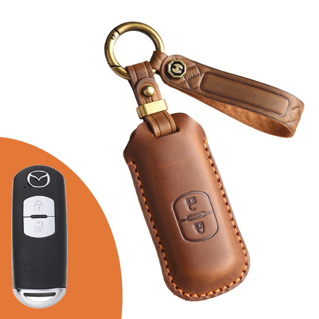 The New Retro Key Cover Is Suitable for the Old Mazda Car with Pure Hand-stitched Leather Key Bag and Shell Ring.