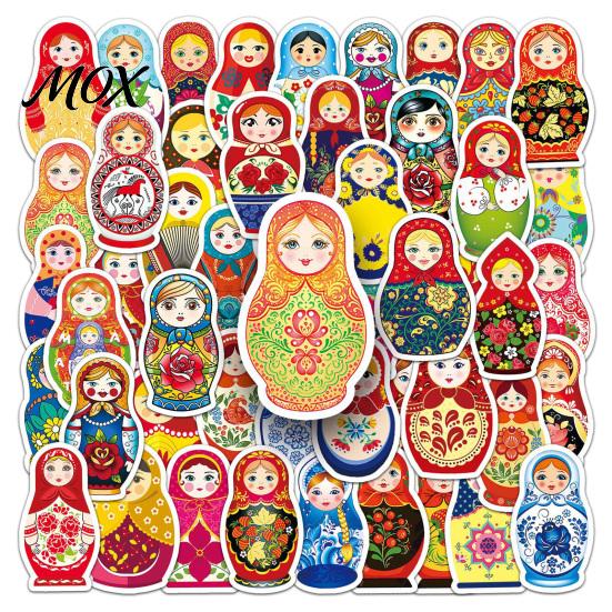 Matryoshka Stickers Set 50Pcs Russian Doll Stickers, Cartoon Nesting Theme Decal, Decals Decorative Sticker for Water Bottles Phone Scrapbook