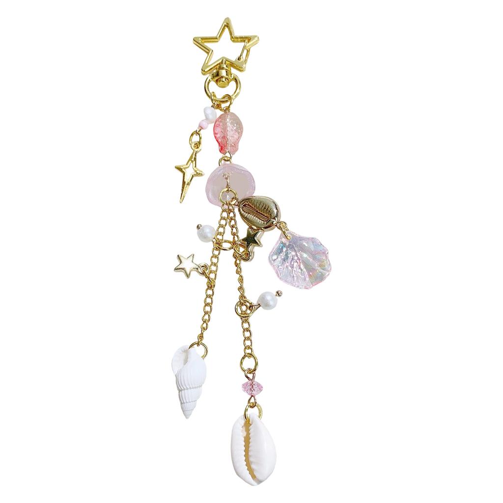 Shellfish Fish and Jellyfish Shell Key Chain Beaded Pendant for Phone and Camera Cases Stylish Bag Accessory for Women