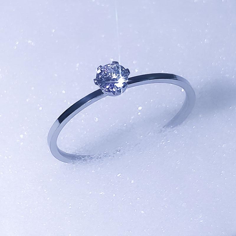 

«Корейское модное кольцо из титановой стали 1 мм с мелким круглым бриллиантом, устойчивое к выцветанию» Size 7