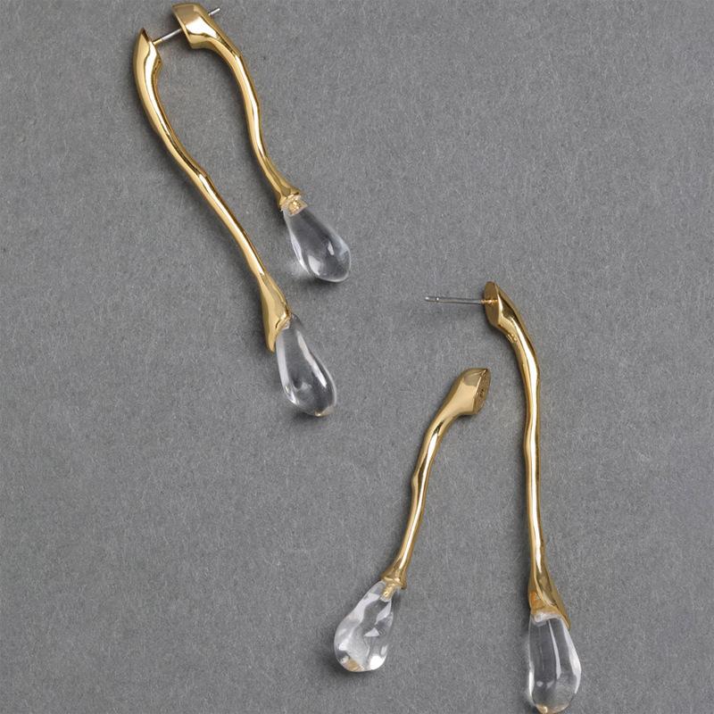 Retro Vielseitige Lange Tropfenförmige Glas Metallische Linie Anhänger Ohrringe für Frauen Elegant Täglich Party Tragen Geschenk Herbst/Winter Schmuck