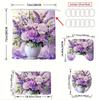 4Pcs Elegant Purple Floral Shower Curtain Set with Non-Slip Bath Mat, Toilet Lid Cover, Contour Rug & 12 Hooks, Bathroom Decor