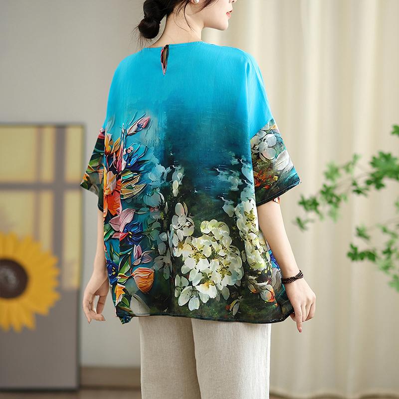 DIMANAF 2026 Plus Size New T-Shirt Women Blouse Flower Loose Casual O-Neck Lady Tops Tees Shirts Oversize Summer