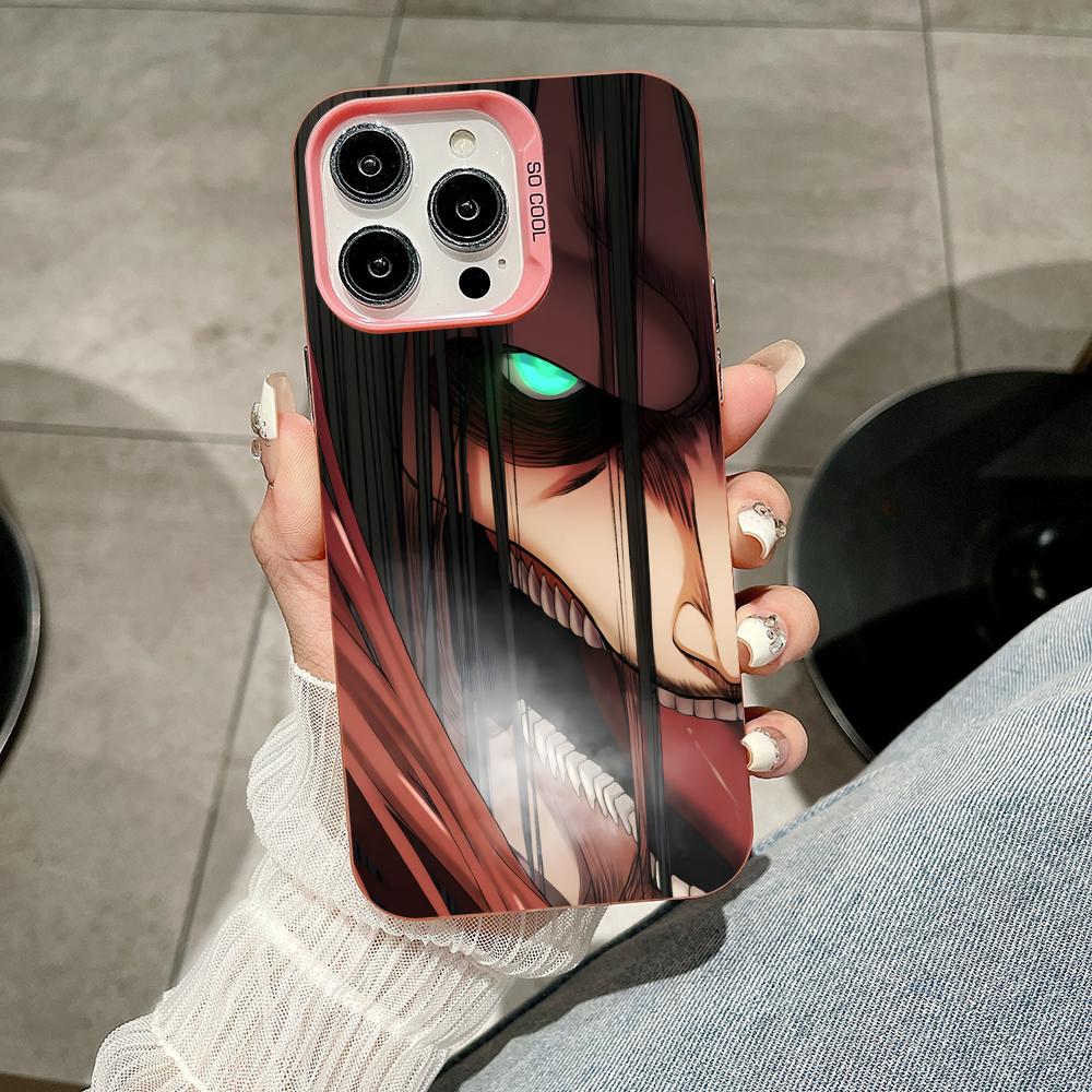 AOT Eren Yeager Pink Translucent Mobile Phone Case for iPhone 17 16 15 14 13 12 11 X XR XS Air Pro Max Plus Colorful Cover