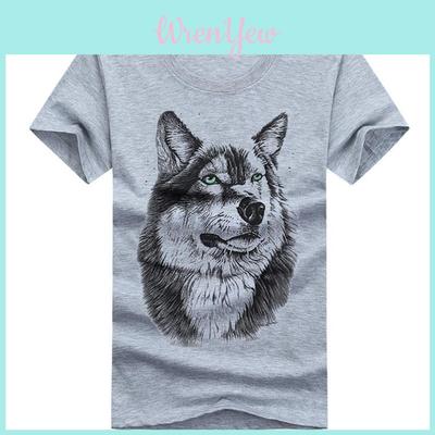 Comfortable Men Wolf Print Round Neck Short Sleeve T-shirt For Stylish Summer Wear
