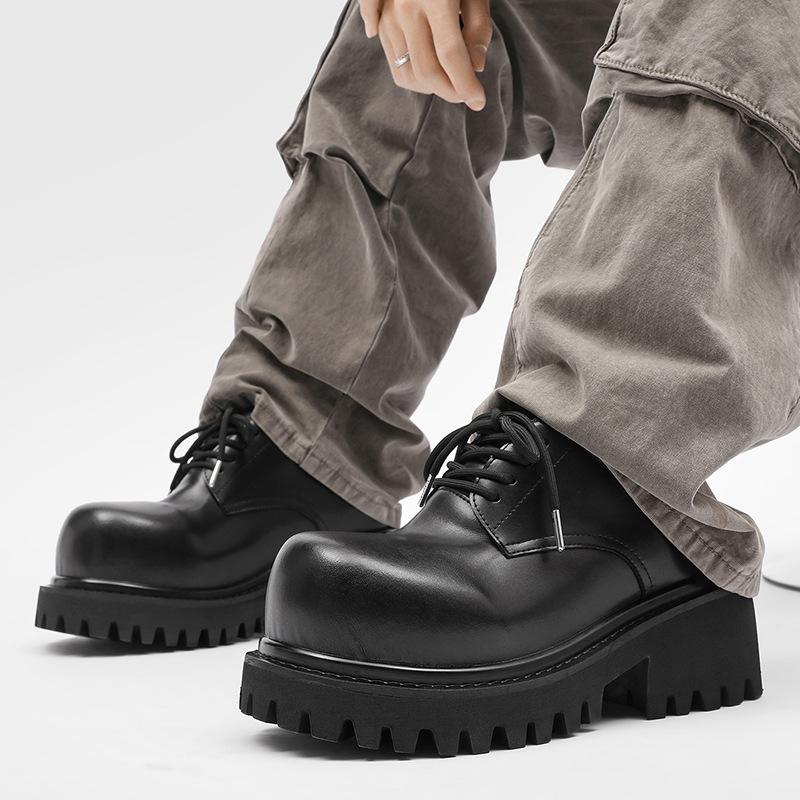 Retro Thick Bottom Heightening Derby Men's Autumn Large Head Work Boot Low Help Yellow Boots Casual Shoes Breathable Synthetic