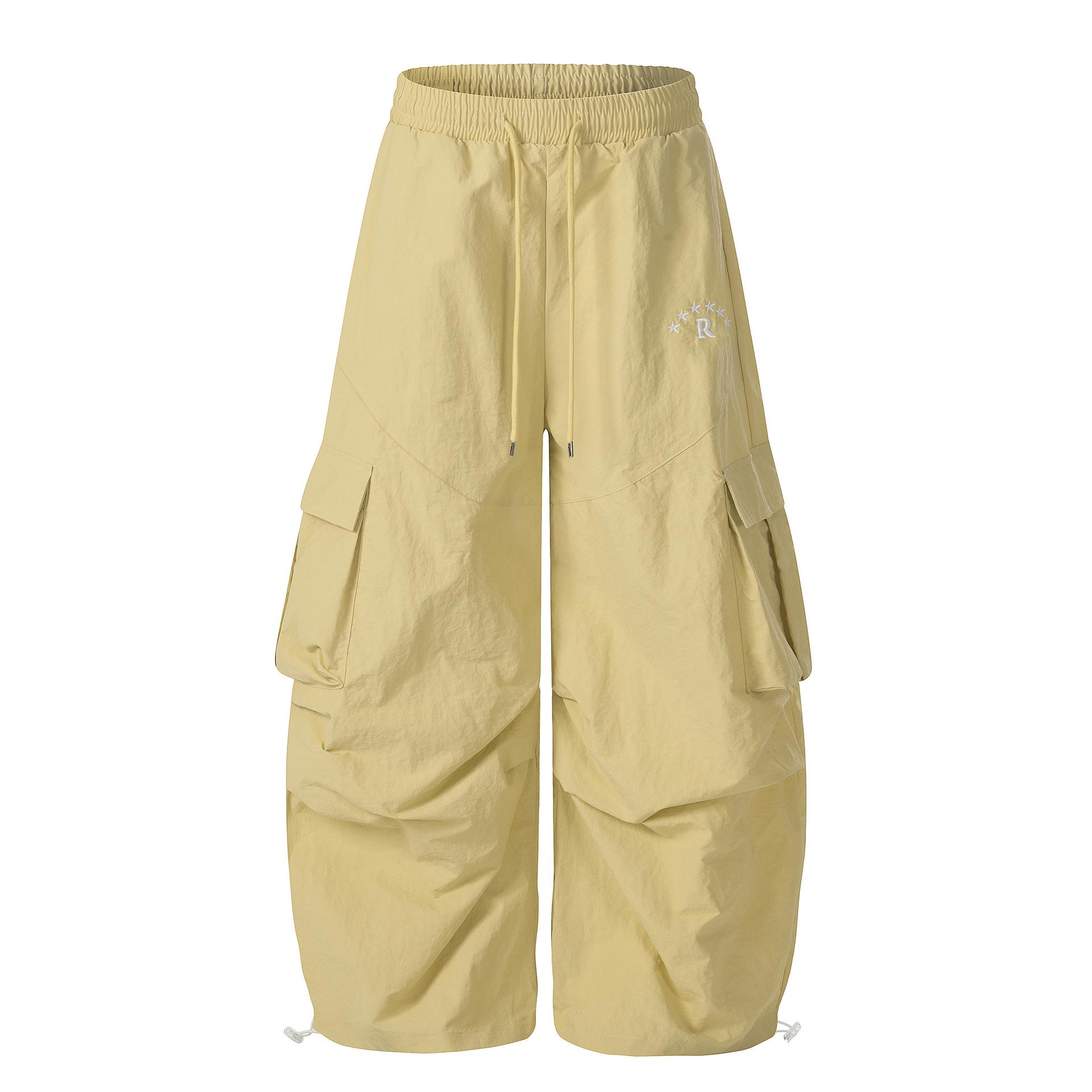 

American Trendy Retro Loose Wide Leg Cargo Pants with Large Pockets for Men and Women Large жёлтый