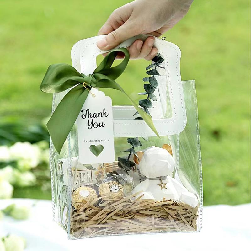 

In Stock: Thickened PVC Transparent Shopping and Gift Bags for Weddings and Festivals White Square; 15*8.5*17; 10*8