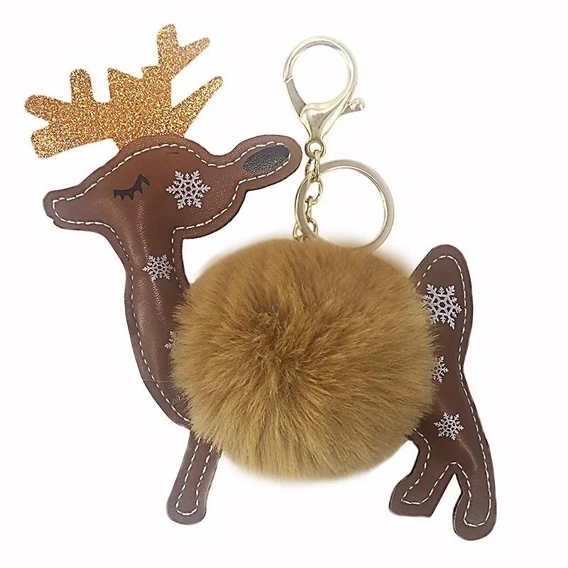New Faux Rabbit Fur Fashion Jewelry Deer Key Ring Car Bag Pendant Key Buckle Reindeer Keychain