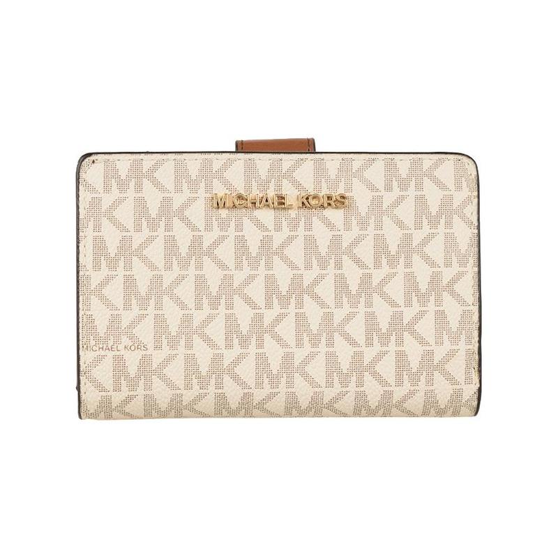 MICHAEL KORS Metal Logo Bifold PVC Leather Wallet Regular Women s Beige золотой