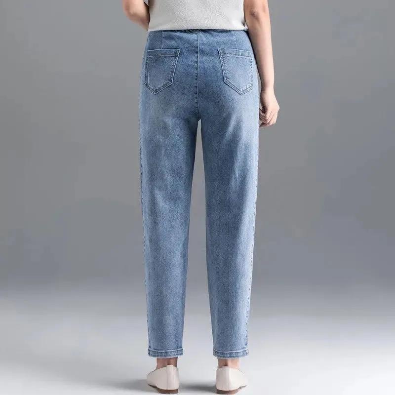Woman Spring Summer Oversize Harem Jeans High Waist Stripe Denim Pants Baggy Blue Casual Spodnie Trouser