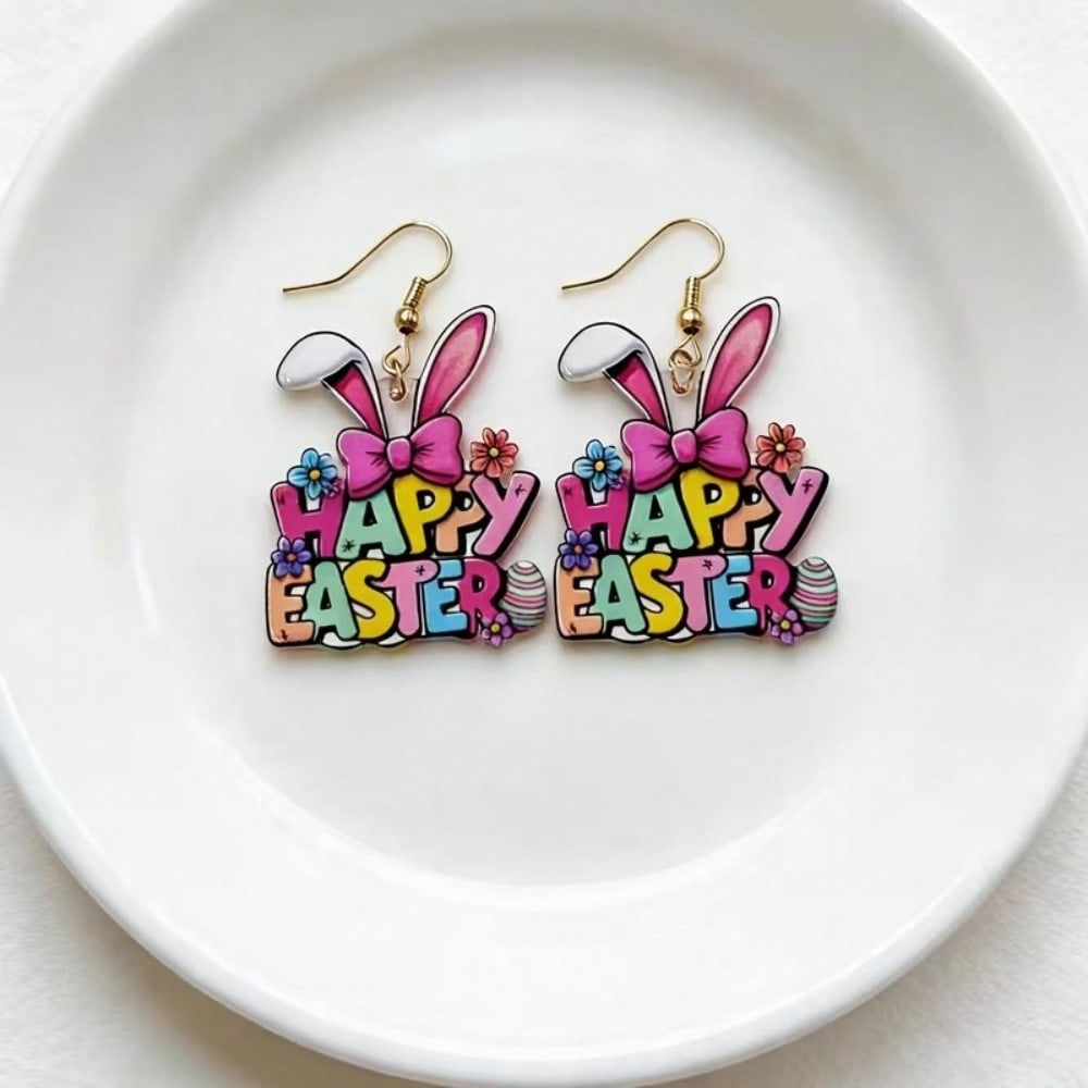 

Bunny Ear Pendant Earrings, Cute Rabbit Ear Design, Flat Earrings, Elegant Holiday Gift, Suitable For Casual And Holiday Wear one-size