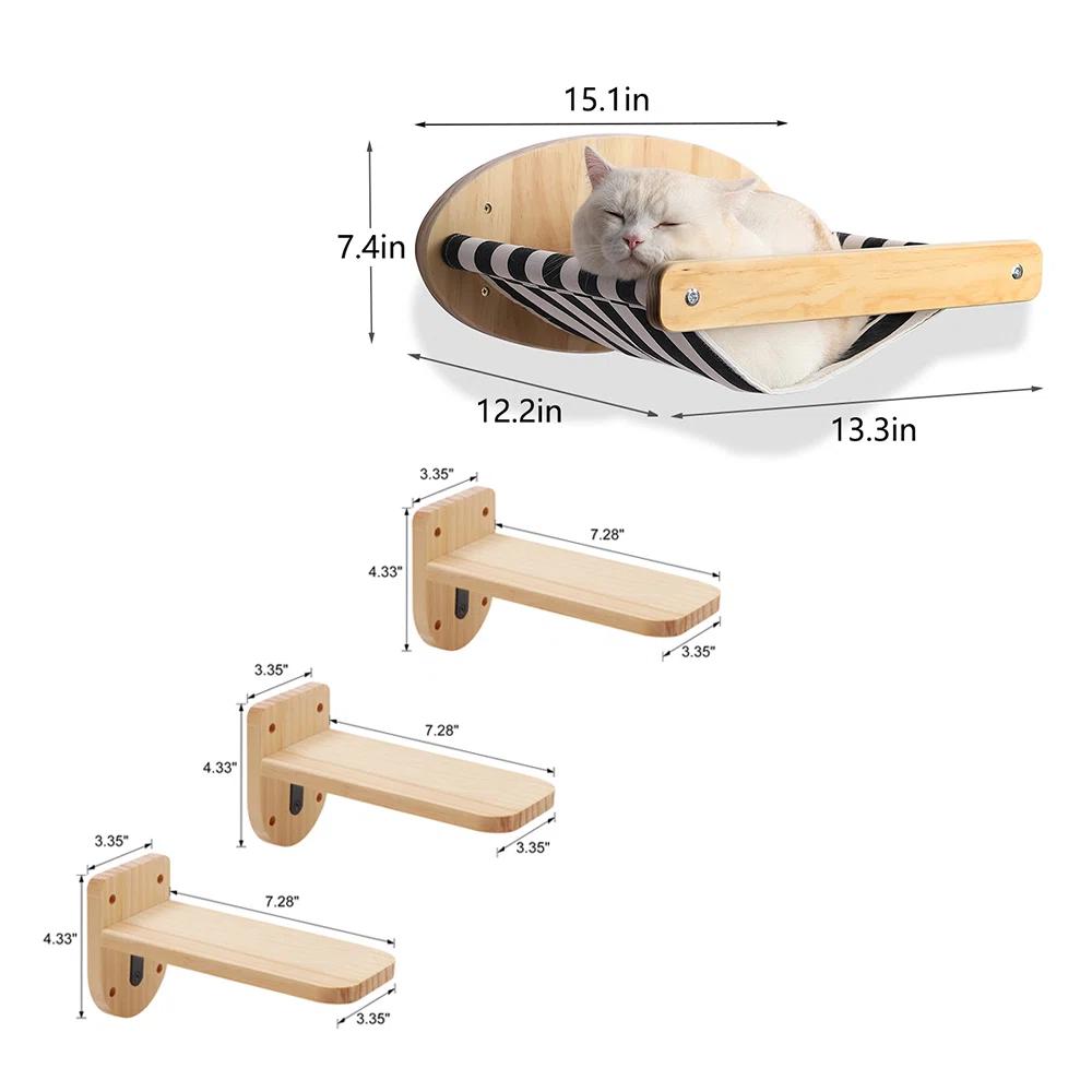 Katzen-Wandhängematte mit 3 Stufen – Modernes montiertes Katzen-Wandmöbel Kratzbaum für die Wand Katzen-Trittbrett Katzenhaus für Innenräume