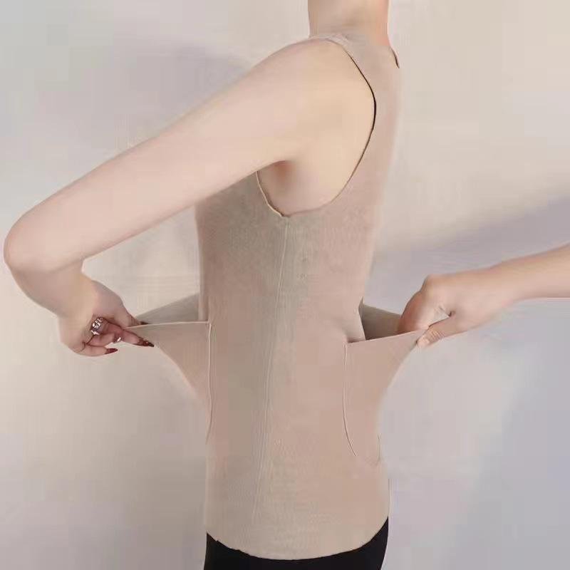 Damen Winter Deutscher Samt Warme Weste mit Doppeltaschen und Plus Samt Taillenschutz