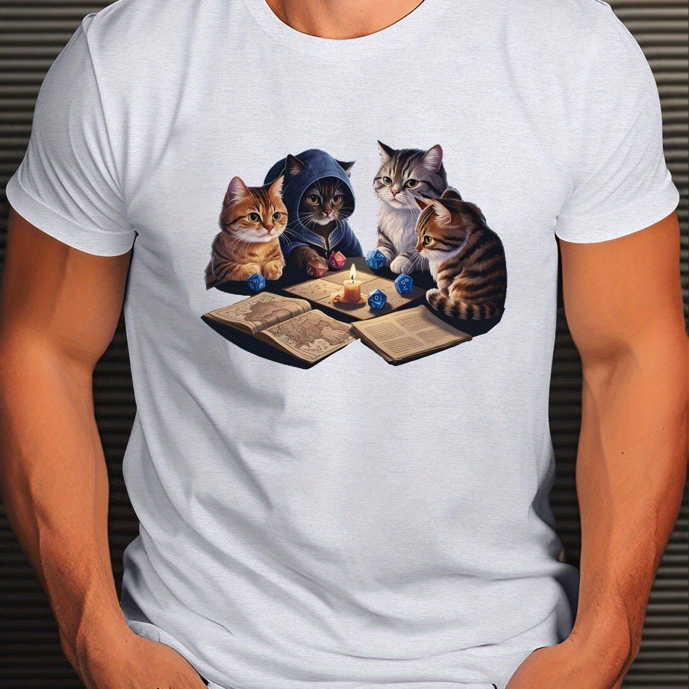 Cats looking Books Graphic Tee Men Casual Round Neck Short Sleeve Breathable TShirt Casual Summer S