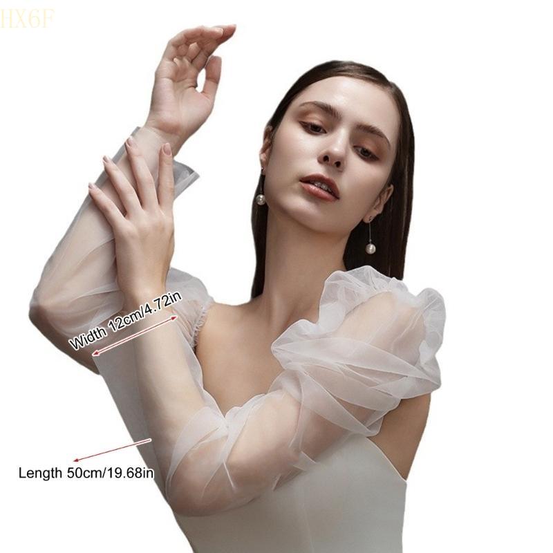 HX6F Seethrough Arm Sleeves Sheer Gloves For Bride Wedding Gowns And Formal Occasion Shoulder Length Gloves for Banquets