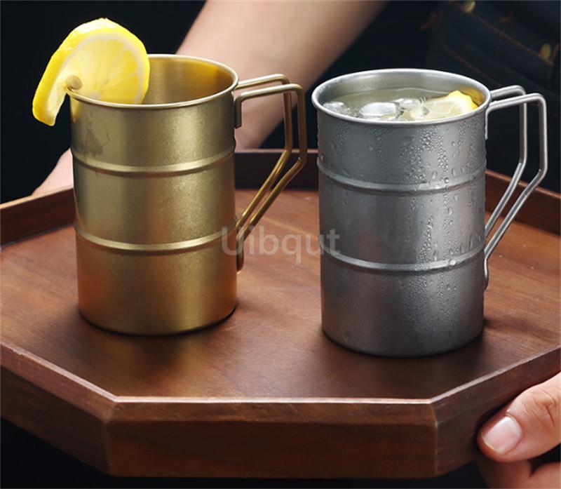 Retro Industrial Style Stainless Steel Beer Mug 304 Vintage Cold Drink coffee wine Cup Outdoor Camping High Aesthetic Design