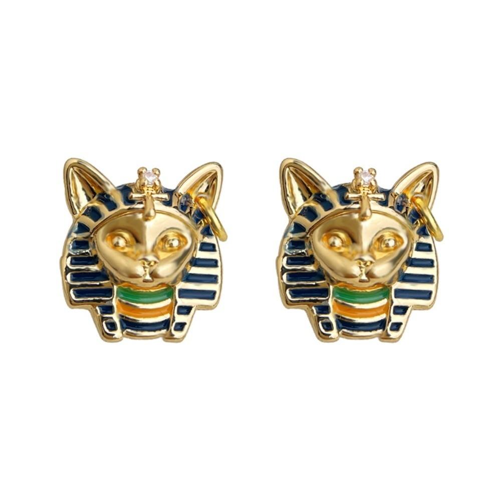 Enamel Egyptian Style Stud Earrings Unique Silver Ear Studs Fashionable Cat Pharaoh Earrings Girls