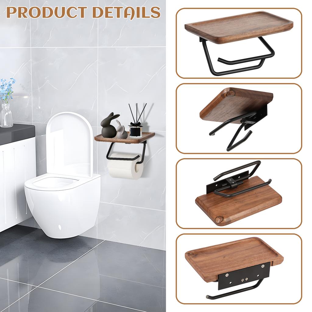 Paper Towel Holder Self Wood Adhesiv No-Punch Wall Mount Kitchen Bathroom Toilet Roll Paper Hook Storage Shelf Easy-Install