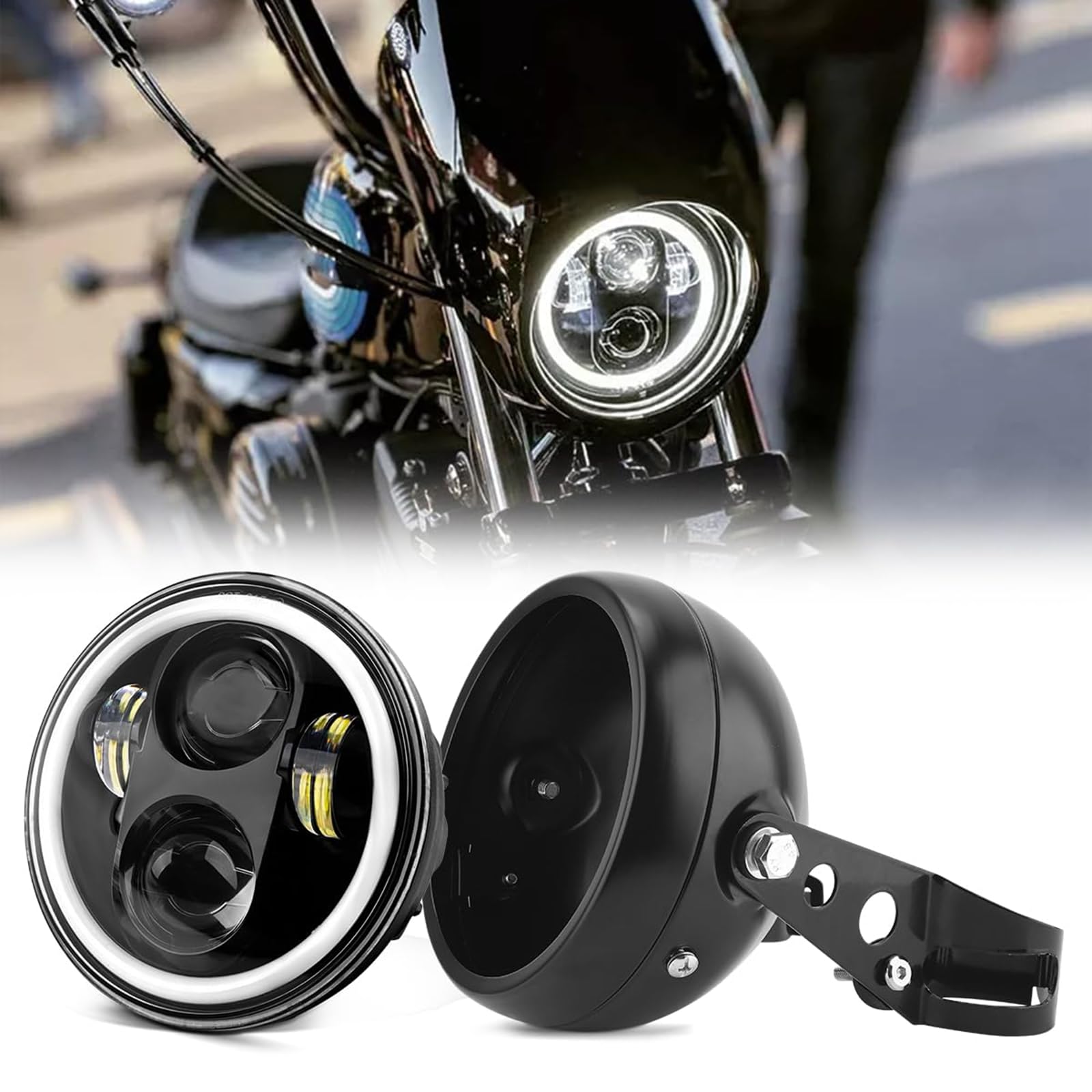 

NORTHYUN 5.75 Inch LED Headlight Motorcycle Hi/Lo Switching with DRL Universal Shell /24V Universal with ring