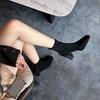 Gentle Short Boots Heighten Wind Thick Heel  Thin Lady Martin Boots Rear Zipper Square Head Suede