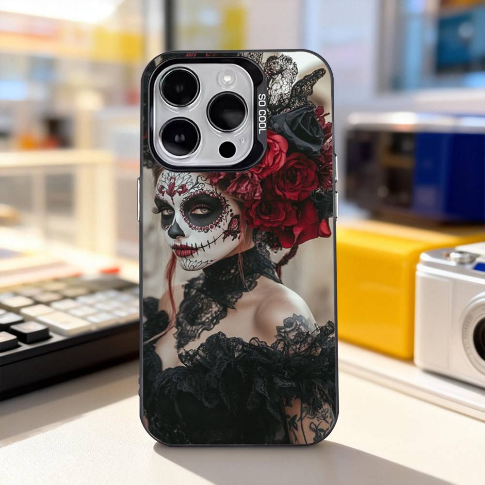 Dead Mexican Catrina Skull For iPhone 11,12,13,14,15,16,17,Pro,Max,Plus,E,Air,Mini Phone Case IMD Matte Black