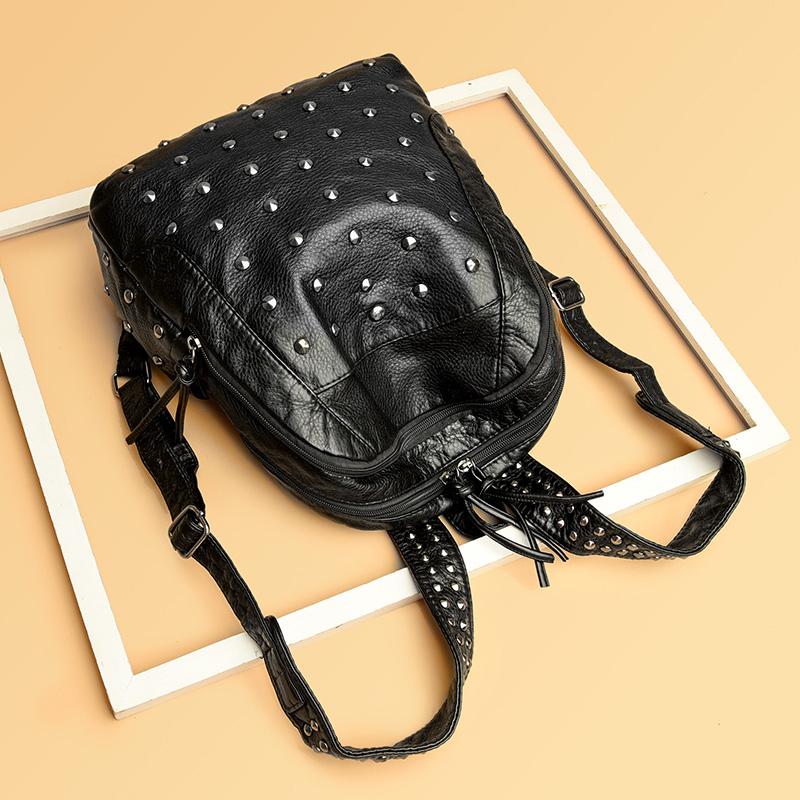 Women's Backpack PU Soft Leather Backpack Rivet Travel Backpack
