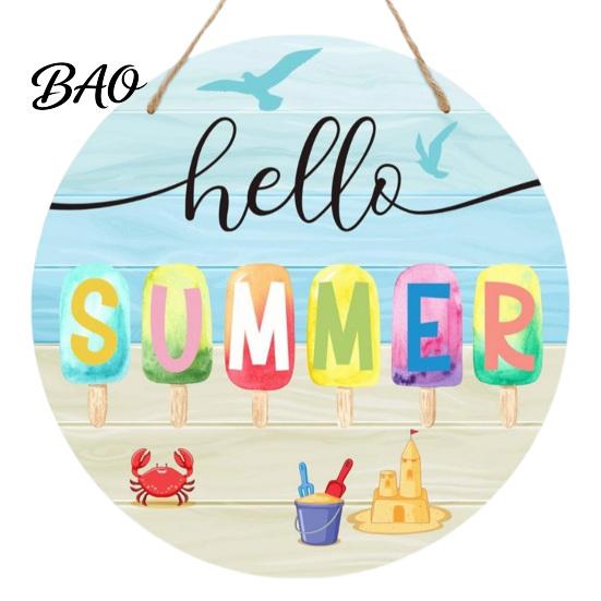 Wooden Hanging Sign Hello Summer Door Sign, Ice Pop Flip Flop Welcome Hanger, Party Decoration Farmhouse Wreath for Front Home Porch Decor Nautical