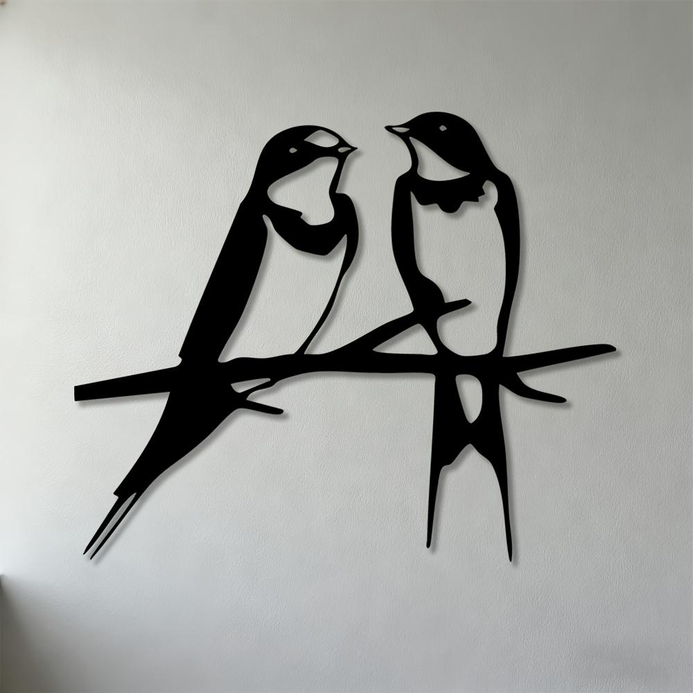 

1pc 2D Flat Modern Minimalist Two Swallows on Branch Metal Wall Sculpture Iron Thin Panel Art Wall Decor for Living Room Bedroom Office Narrow Spaces 25cm-9.84inch чёрный