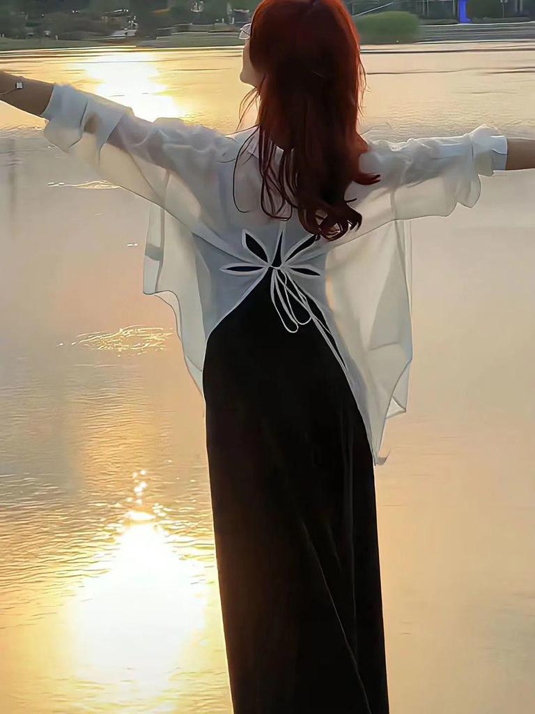 Korean Style Women's Long Sleeve Cutout Lace-Up Casual Shirt