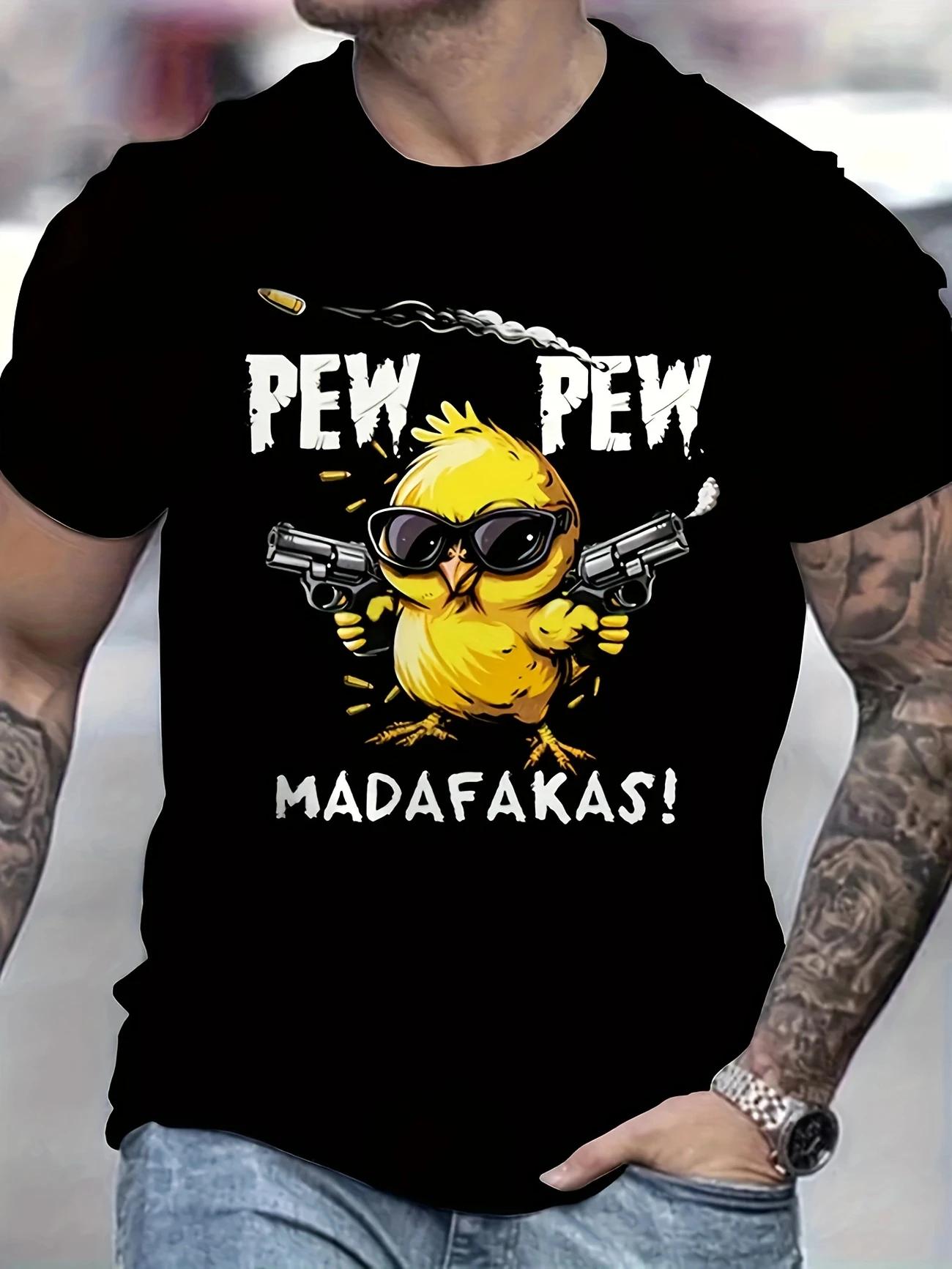 

Футболка Pew Pew Madafakas мужская с коротким рукавом, с рисунком пистолета и цыпленка, летний топ, футболка с матросским воротником, уличная одежда S