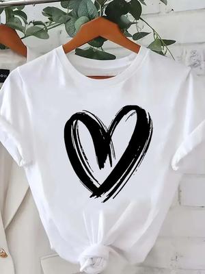 (Asian Size) Love Trend 90s O-neck Lady Fashion Women Graphic Tee Short Sleeve T-shirts Casual Clothing Printed Female Top T Shirt