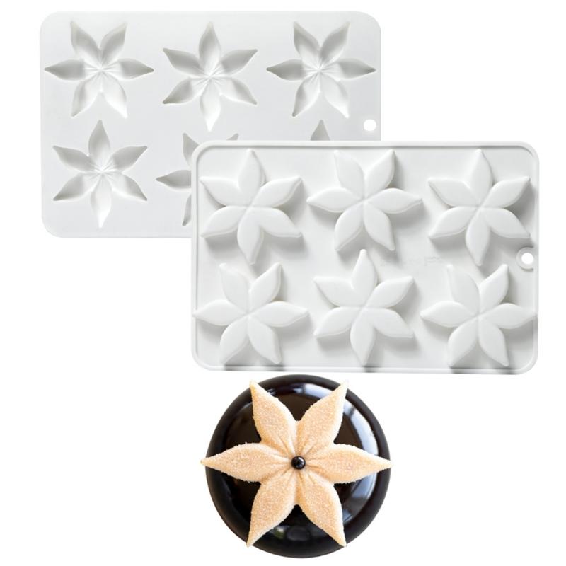 6 Cavities Flower Food Grade Silicone Puddings Chocolate Mousse Mould Cake Decorating Tool Kitchen Baking Supplies