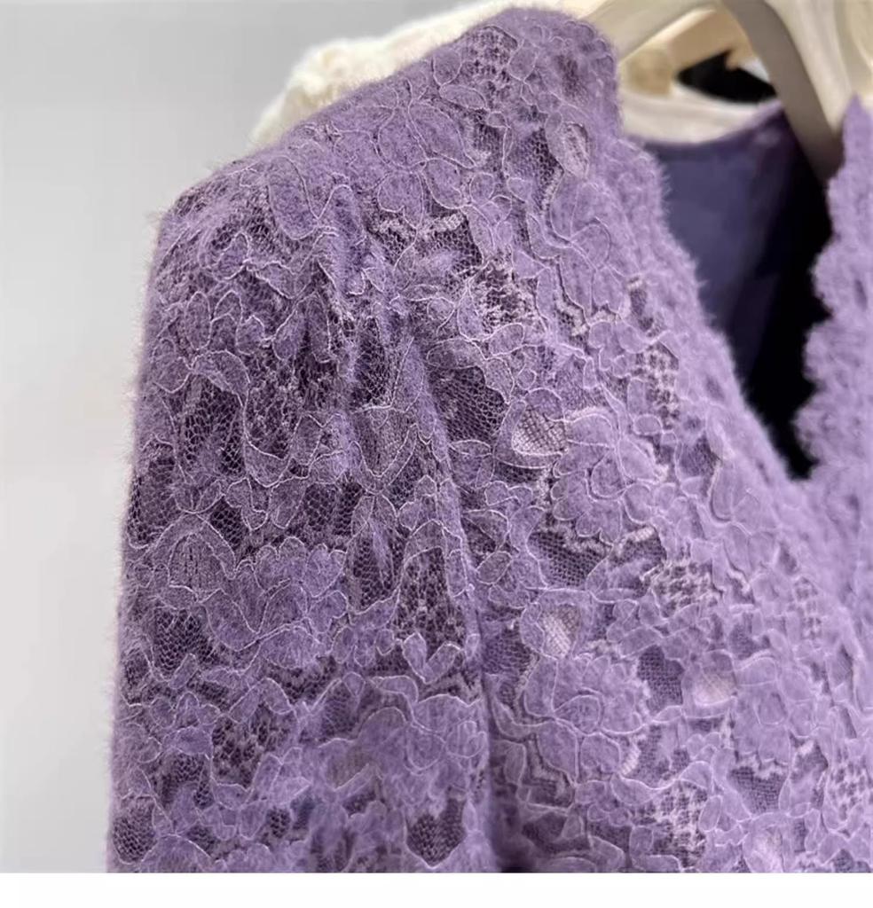 Chic V-Neck Lace Velvet Layered Top for Women - Trendy Autumn/Winter 2025