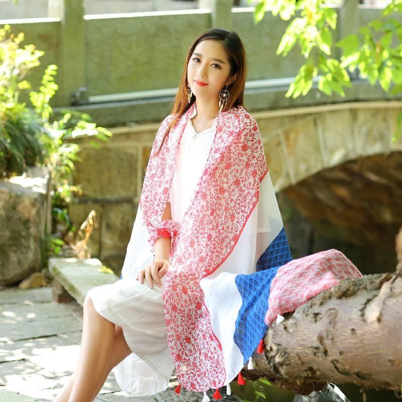 Ethnic Style Shawl For Women Lightweight Summer Scarf With Print Design For Travel And Beach