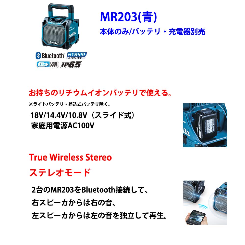 Makita rechargeable speaker MR203 body battery and charger sold separately SHIBASHO Accessory Bag 18V/14.4V/10.8V/100V (main only) (Shibasho Service)