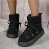 Women's Mid-Calf Winter Boots - Over-the-Knee Warm Boots Plus Size with Thick Sole Design Cross-Strap Snow Boots