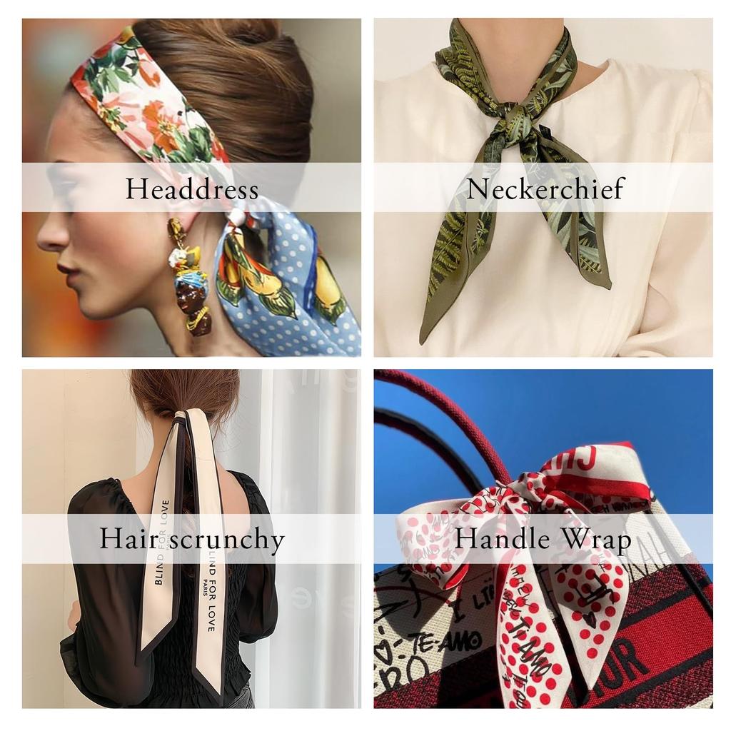 LumiSyne Silk Skinny Scarf for Women and Narrow Rectangular Neckerchief with and Alphabet Vintage and Artistic Satin Slim Ribbon Ribbon Hair Ribbon