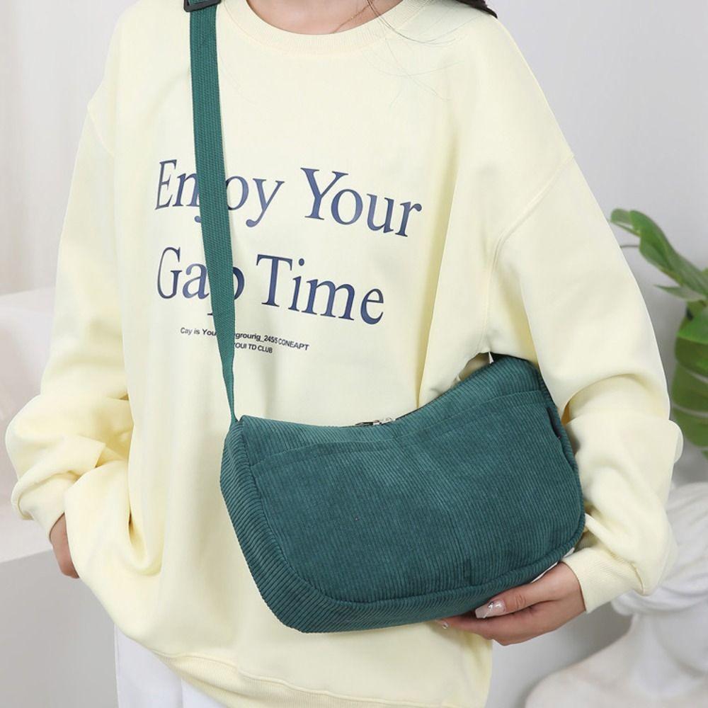 Korean Style Corduroy Shoulder Bag Cotton Cloth Canvas Handbag Solid Color Shoulder Bag  All-match